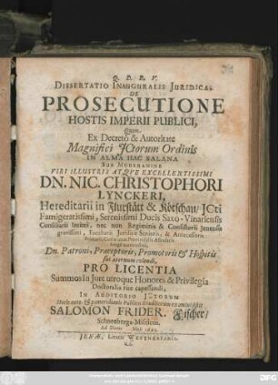 Dissertatio Inauguralis Iuridica, De Prosecutione Hostis Imperii Publici
