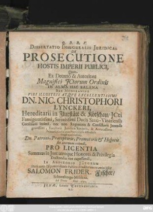 Dissertatio Inauguralis Iuridica, De Prosecutione Hostis Imperii Publici