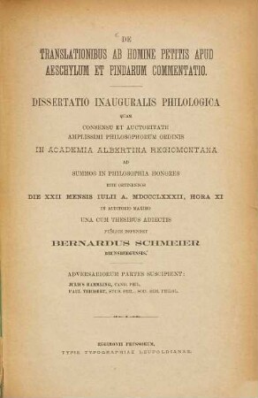 De translationibus ab homine petitis apud Aeschylum et Pindarum commentatio