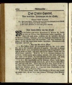 Das Dritte Capittel. Von weltlichen Wohnungen vor der Stadt.