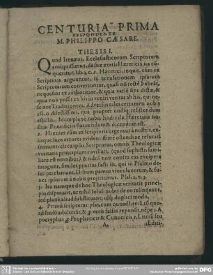 Centuria Prima Respondente M. Philippo Caesare