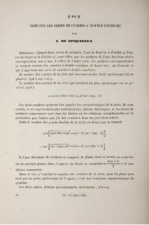 Note sur les séries de courbes a' double courbure.