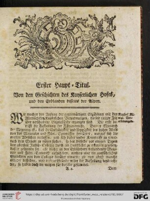 Erster Haupt-Titul. Von den Geschichten des Kayserlichen Hofes, und den Erblanden disseits der Alpen