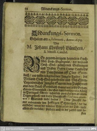 Abdankung : Abdanckungs-Sermon