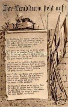 Postkarte mit patriotischem Kriegslied