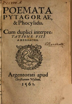 Poemata Pythagorae et Phocylidis