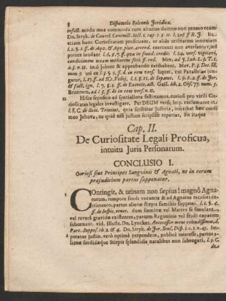 Cap. II. De Curiositate Legali Proficua, intuitu Iuris Personarum. Conclusio I. - Concl. XI.