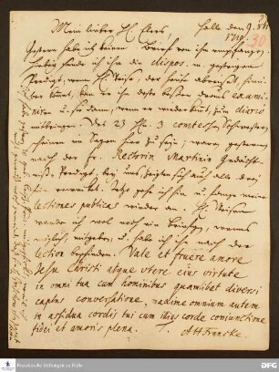 Brief von August Hermann Francke an Heinrich Julius Elers.