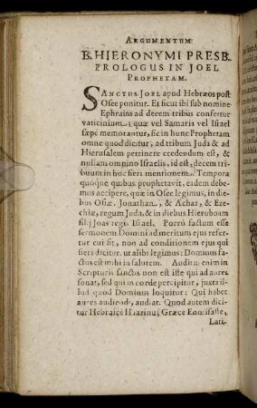 Argumentum B. Hieronymi Presb. Prologus In Joel Prophetam.
