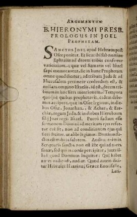 Argumentum B. Hieronymi Presb. Prologus In Joel Prophetam.