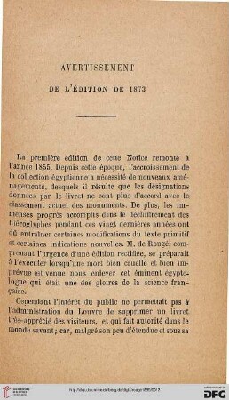 Avertissement de l’édition de 1873