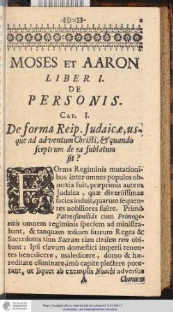MOSES ET AARON LIBER I. PERSONIS.