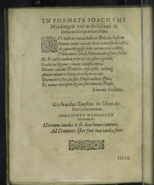 In Poemata Joachimi Mynsingeri viri nobilissimi & Iurisconsulti praestantissimi
