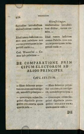 116, De comparatione Principum electorum Ad Alios Principes. Capi. Sextum.