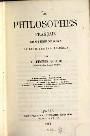 Les philosophes français contemporains et leur systèmes religieux