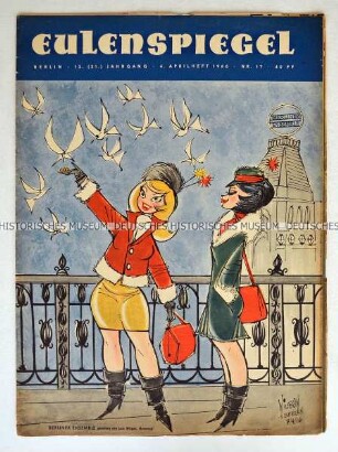Satirezeitschrift "Eulenspiegel" mit Titelkarikatur zur Wintermode der Berliner Frauen