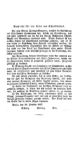 Nachricht für die Leser des Schulblattes