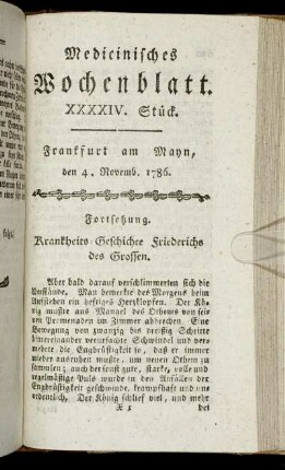 XXXXIV. Stück. Frankfurt am Mayn, den 4. Novemb. 1786. - XXXXVII. Stück. Frankfurt am Mayn, den 25. Novemb. 1786.