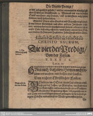 Christo Sacrum. Die vierdet Predigt, Von der Fasten. Textus: Lucae. 21