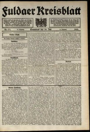 Erste Ausgabe vom Samstag, den 29. Juli 1911.