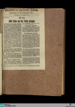 Karlsruher Zeitung, Extrablatt No. 148, 5000 Russen von den Türken gefangen