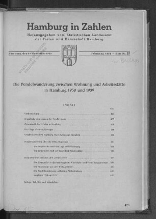 Die Pendelwanderung zwischen Wohnung und Arbeitsstätte in Hamburg 1950 und 1939
