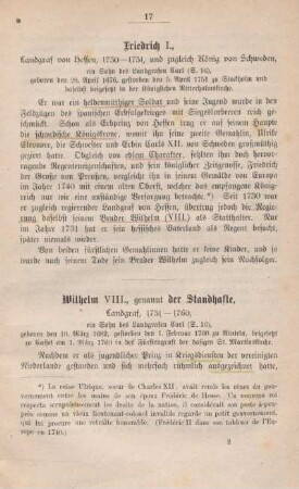 Wilhelm VIII., genannt der Standhafte, Landgraf, 1751 - 1760