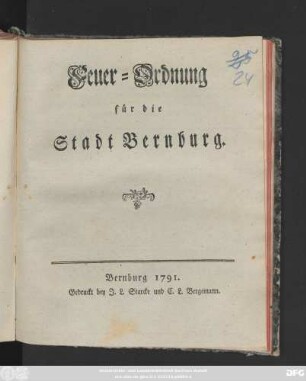 Feuer-Ordnung für die Stadt Bernburg