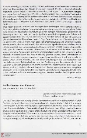 30: Antike Literatur und Karneval