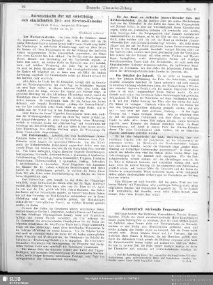 Astronomische Uhr mit selbstthätig sich einstellendem Zeit- und Kirchen-Kalender (Schluß von No. 5)