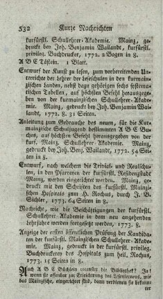 Entwurf der Kunst zu lesen, zum vorbereitenden Unterrichte der Lehrer der Leseschulen in den kurmainzischen Landen.