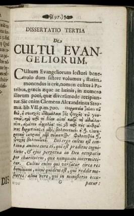 Dissertatio Tertia De Cultu Evangeliorum.