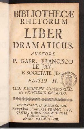 Bibliothecæ Rhetorum Liber Dramaticus