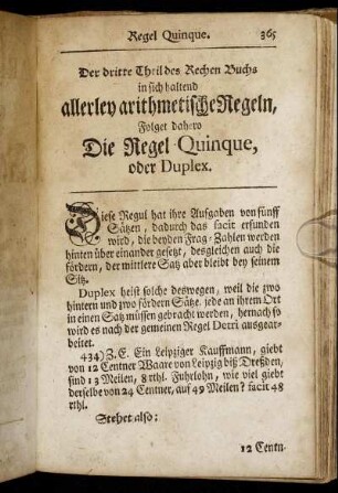 Die Regel Quinque, oder Duplex