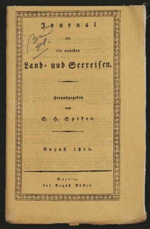Journal für die neuesten Land- und Seereisen und das Interessanteste aus der Völker- und Länderkunde zur angenehmen Unterhaltung für gebildete Leser in allen Ständen - Siebzehnter Band; Jg. 14