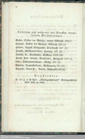 Nachträge und während des Druckes vorgefallene Veränderungen