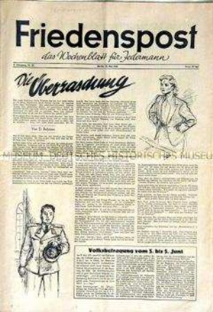 Wochenzeitung der DSF "Friedenspost" u.a. zur Volksbefragung gegen die Remilitariserung