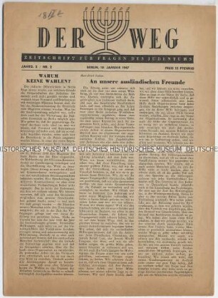 Wochenzeitschrift „Der Weg. Zeitschrift für Fragen des Judentums“ u.a. zur Jüdischen Gemeinde in Berlin