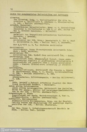Liste der ausgewerteten Zeitschriften und Zeitungen