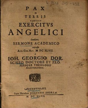 Pax in Terris Cantico Exercitvs [Exercitus] Angelici laudata : Sermone Academico expressa ...