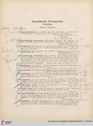 Keramische Erzeugnisse. Porzellan, diverse Fabrikate (Nr. 337-385)