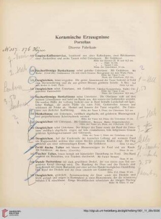 Keramische Erzeugnisse. Porzellan, diverse Fabrikate (Nr. 337-385)