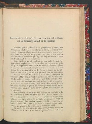 Necesidad de restaurar el concepto central cristiano en la educación moral de la juventud