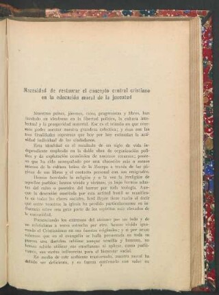 Necesidad de restaurar el concepto central cristiano en la educación moral de la juventud