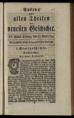 XV. Stück. Coburg, den 10. April. 1754.