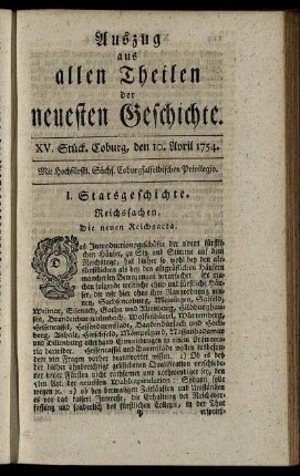 XV. Stück. Coburg, den 10. April. 1754.