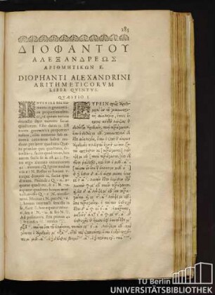 Diophanti Alexandrini Arithmeticorum Liber Quintus.