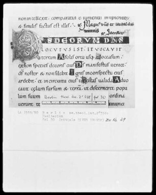 Psalter aus Werden — Initiale D (eus deorum), Folio 30recto