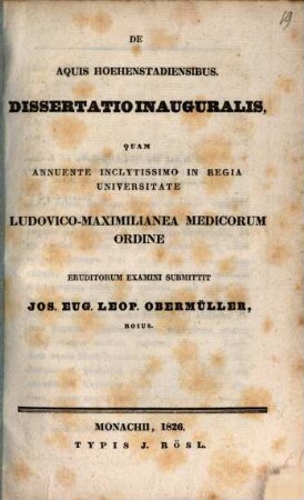 De aquis Hoehenstadiensibus : dissertatio inauguralis