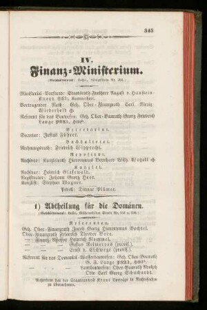 IV. Finanz=Ministerium.